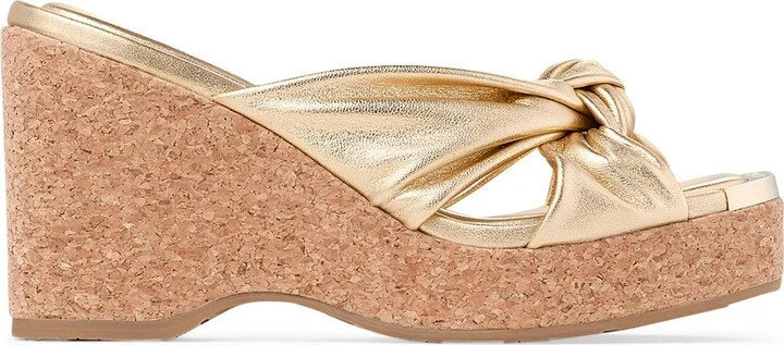 Jimmy Choo Avenue 110 Leather Metallic Wedge Sandals