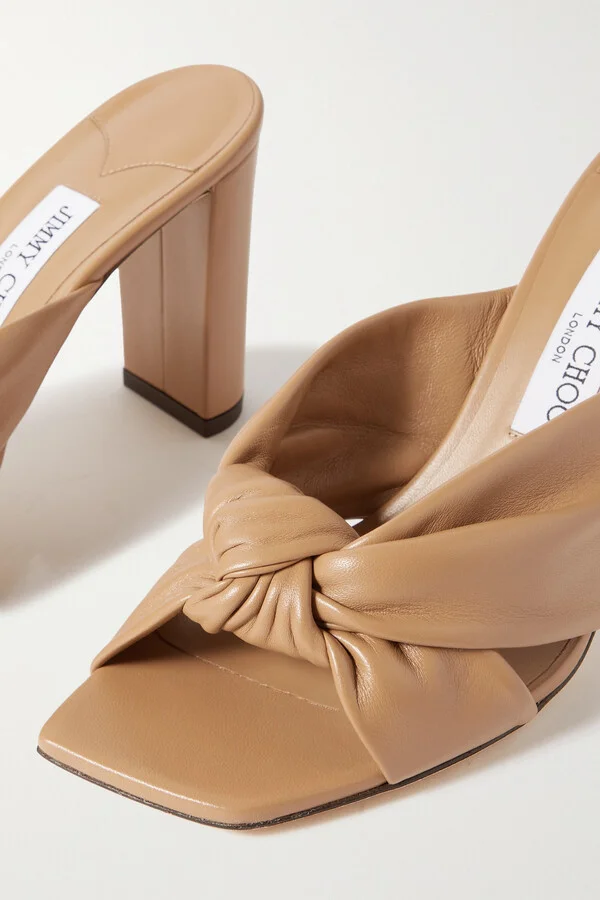 Jimmy Choo - Avenue 85 Knotted Leather Mules - Neutrals - Image 4