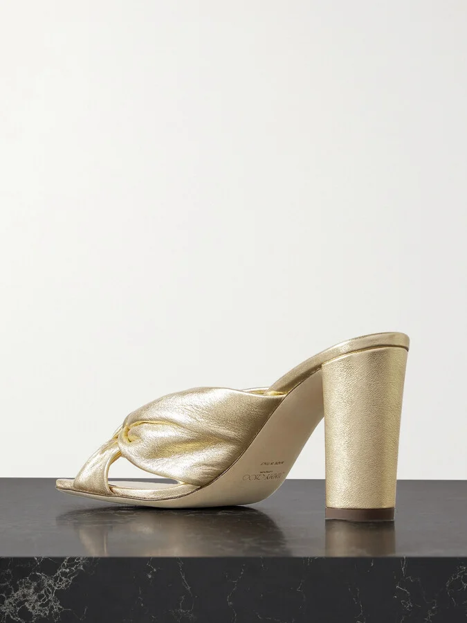 Jimmy Choo - Avenue 85 Knotted Metallic Leather Mules - Gold - Image 3