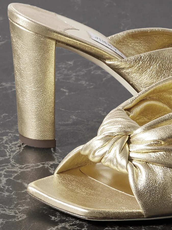 Jimmy Choo - Avenue 85 Knotted Metallic Leather Mules - Gold - Image 4