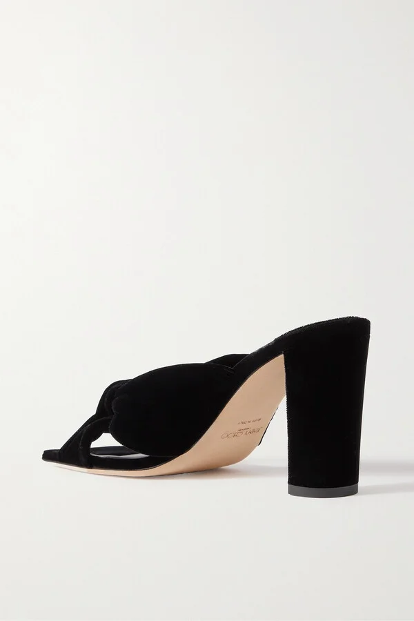 Jimmy Choo - Avenue 85 Knotted Velvet Mules - Black - Image 3