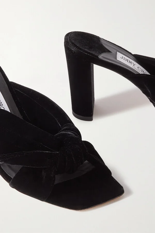 Jimmy Choo - Avenue 85 Knotted Velvet Mules - Black - Image 4