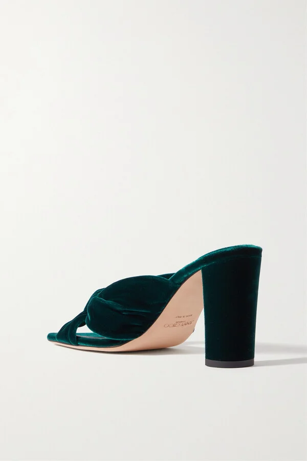 Jimmy Choo - Avenue 85 Knotted Velvet Mules - Green - Image 3