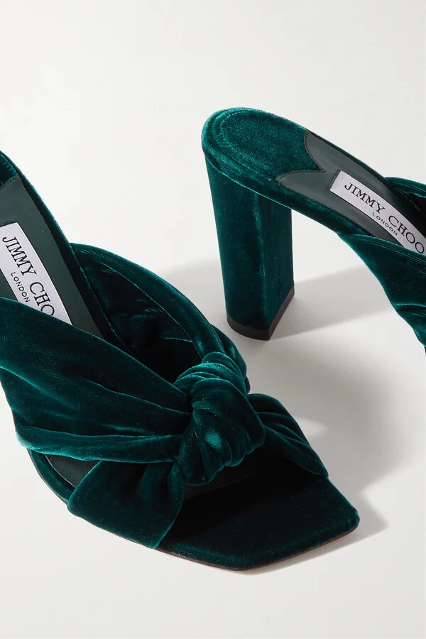Jimmy Choo - Avenue 85 Knotted Velvet Mules - Green - Image 4