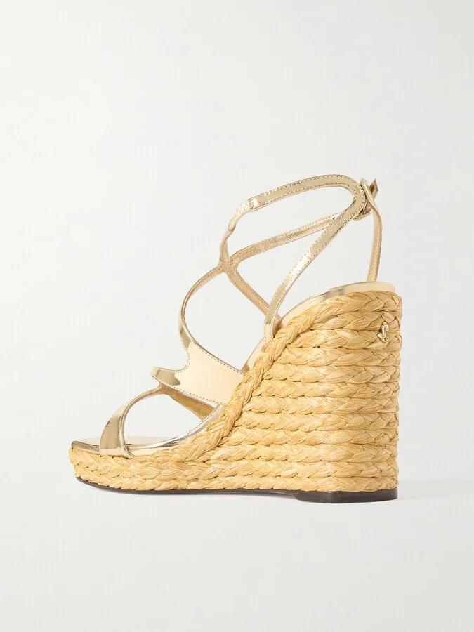 Jimmy Choo - Ayla 110 Metallic Leather Espadrille Wedge Sandals - Gold - Image 3