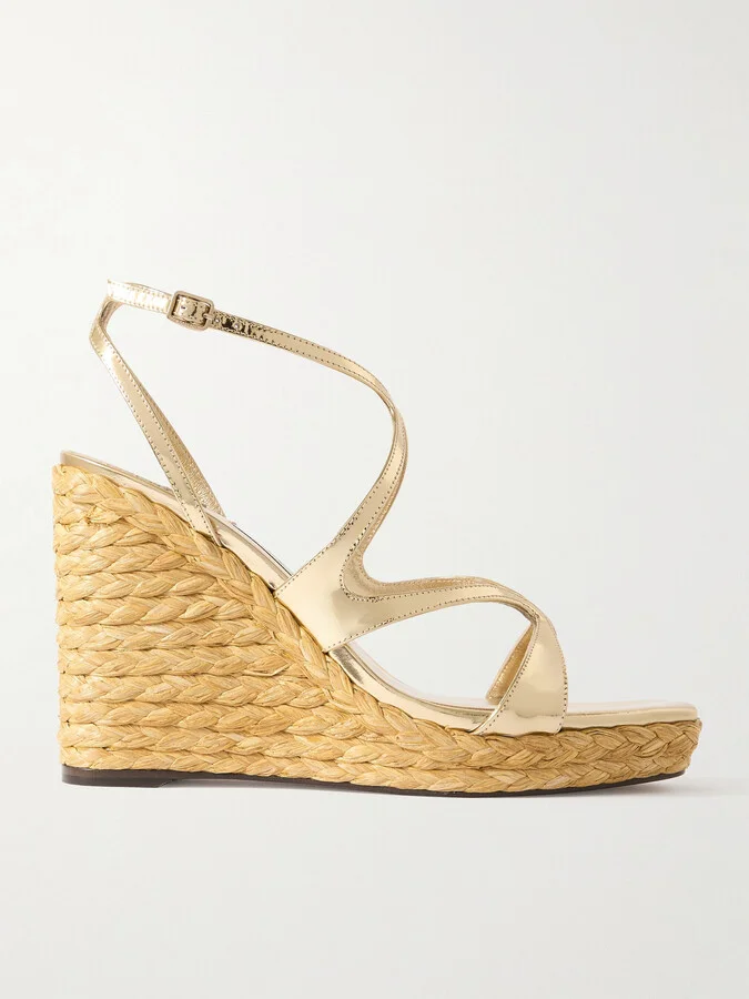 Jimmy Choo - Ayla 110 Metallic Leather Espadrille Wedge Sandals - Gold