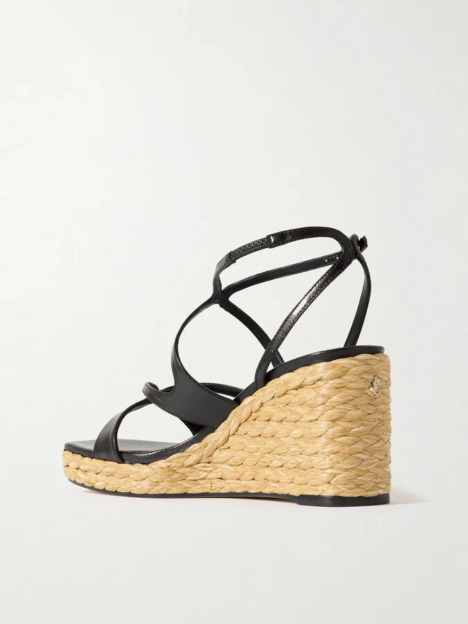 Jimmy Choo - Ayla 85 Leather Platform Espadrilles - Black - Image 3