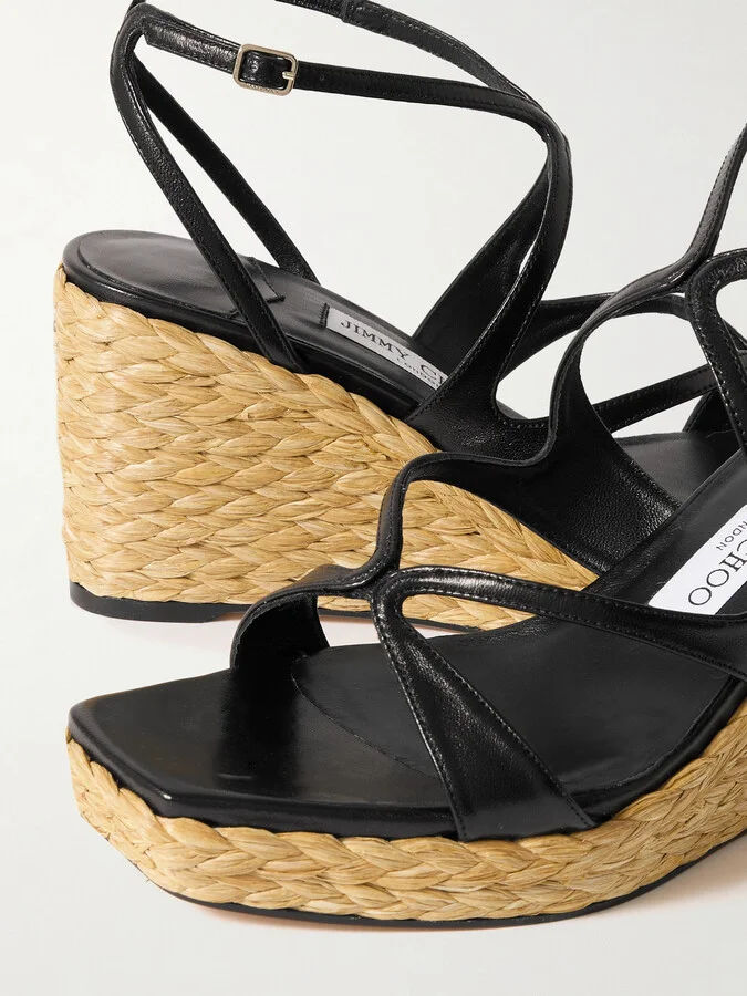 Jimmy Choo - Ayla 85 Leather Platform Espadrilles - Black - Image 4