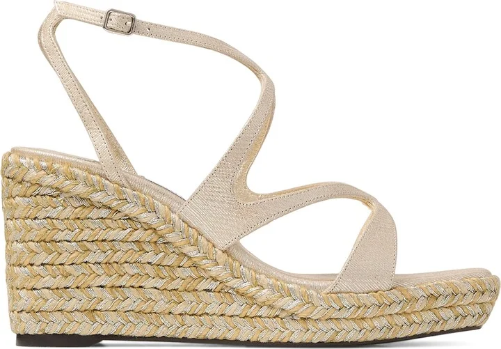 Jimmy Choo Ayla 85 Metallic Leather Wedge Sandals