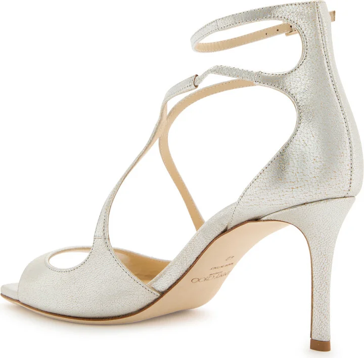 Jimmy Choo Azia 75 Champagne Glitter Designer Leather Sandals UK 6 / EU39 - Image 2