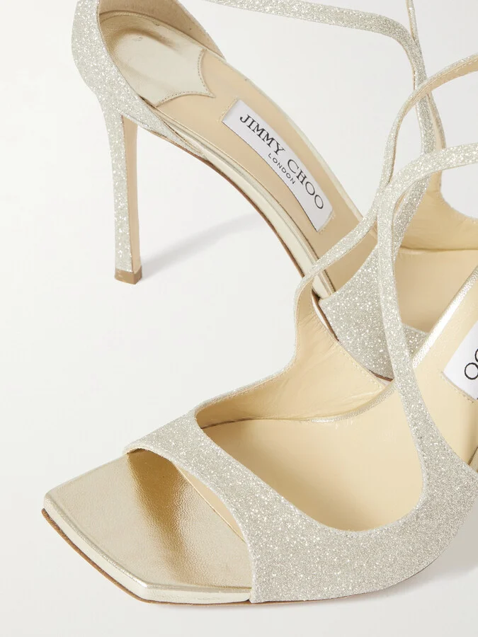 Jimmy Choo - Azia 95 Glittered Satin Sandals - Silver - Image 4