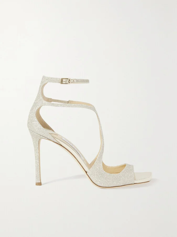 Jimmy Choo - Azia 95 Glittered Satin Sandals - Silver