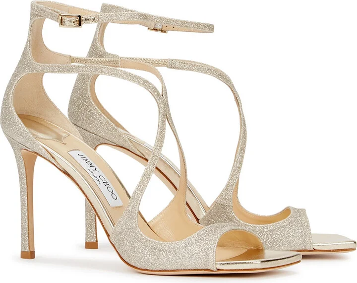 Jimmy Choo Azia 95 Gold Glittered Sandals - Image 2