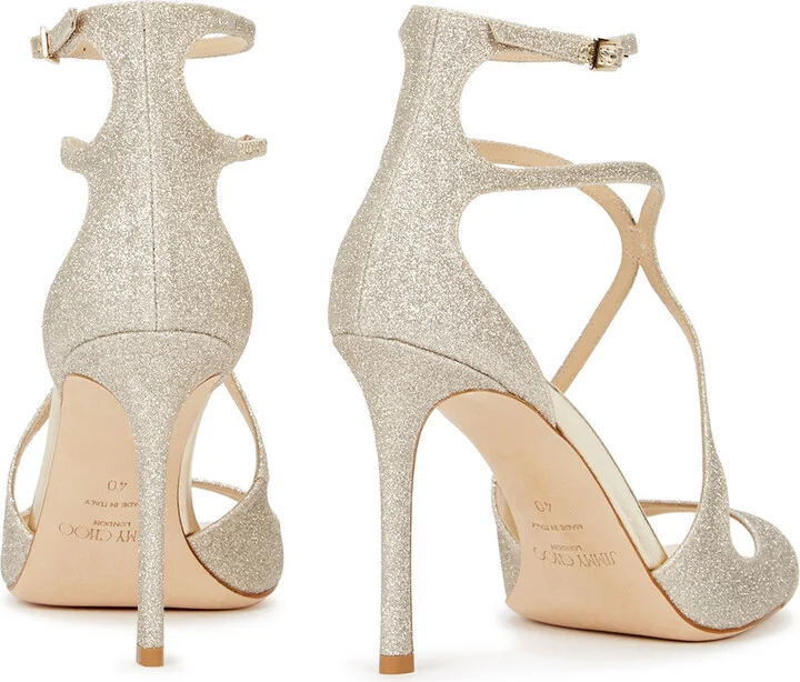 Jimmy Choo Azia 95 Gold Glittered Sandals - Image 3