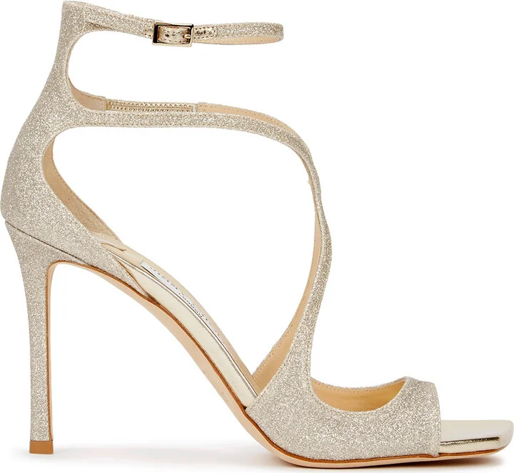 Jimmy Choo Azia 95 Gold Glittered Sandals