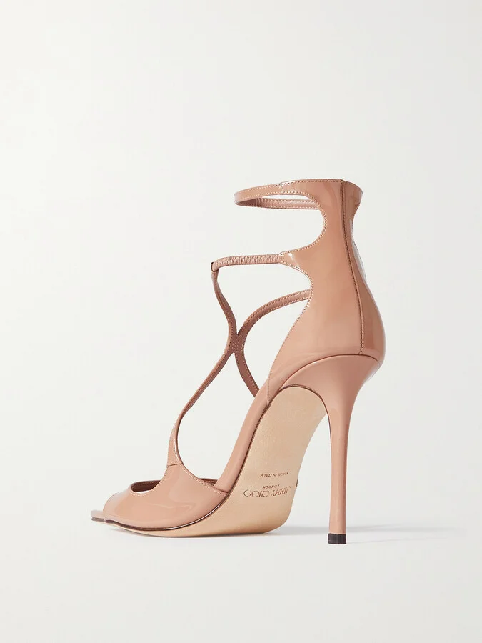 Jimmy Choo - Azia 95 Patent-leather Sandals - Neutrals - Image 3