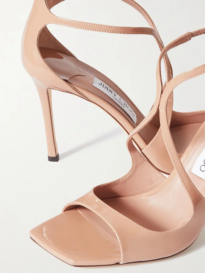 Jimmy Choo - Azia 95 Patent-leather Sandals - Neutrals - Image 4