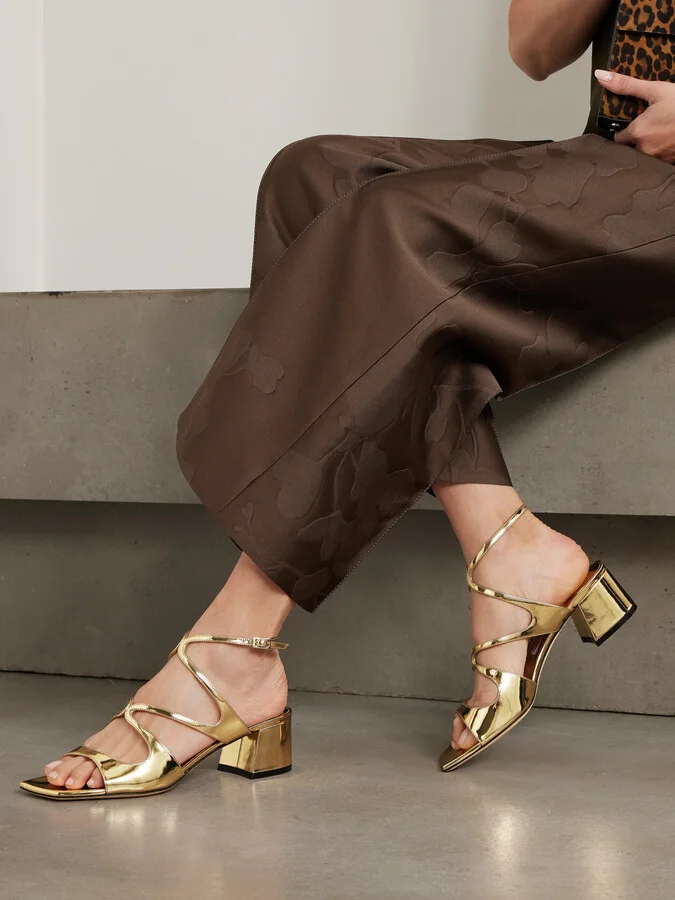 Jimmy Choo - Azilia 45 Mirrored-leather Sandals - Gold - Image 2