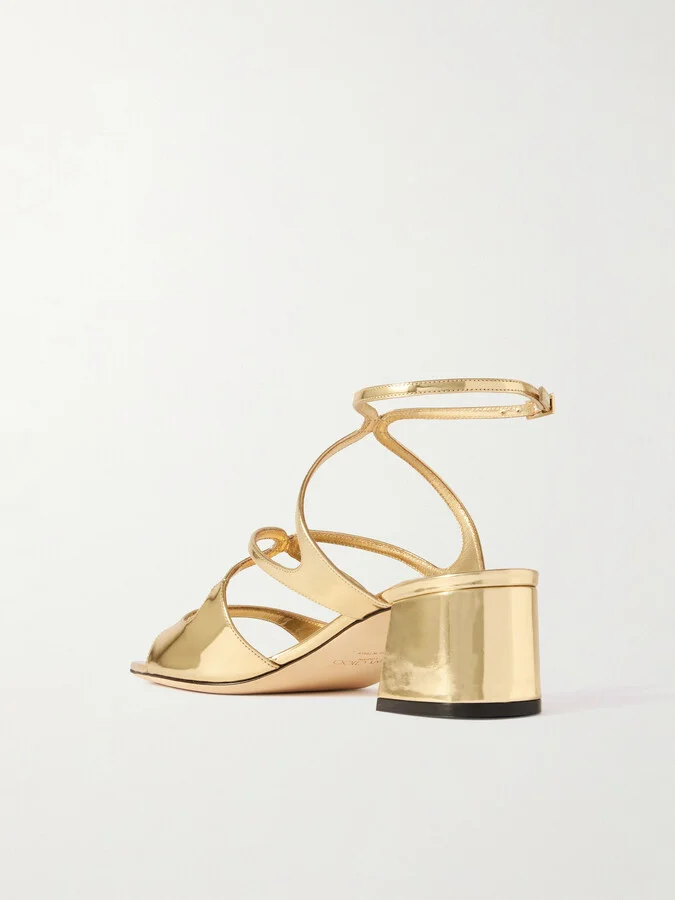 Jimmy Choo - Azilia 45 Mirrored-leather Sandals - Gold - Image 3