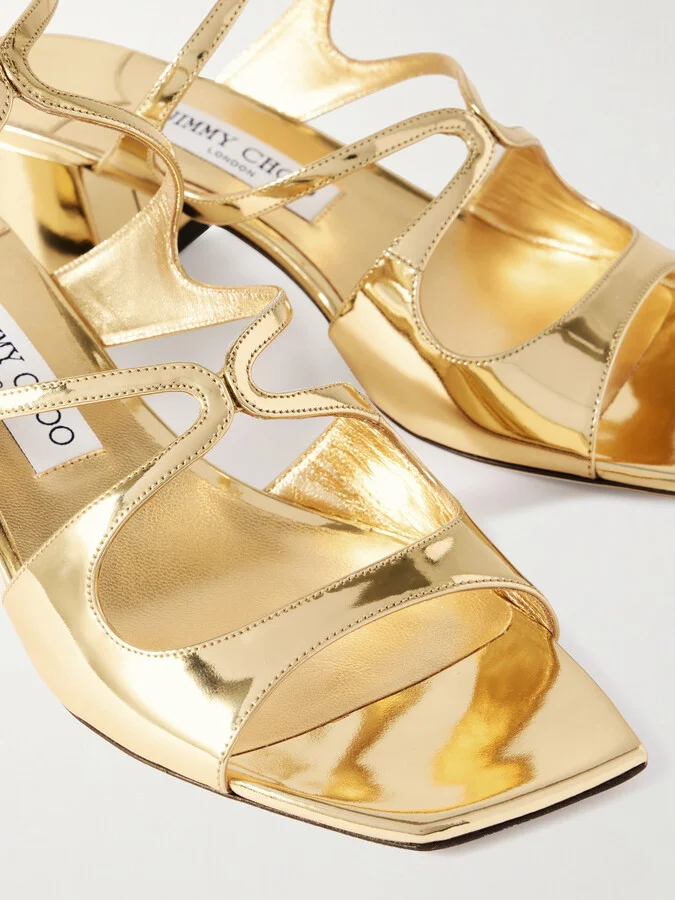 Jimmy Choo - Azilia 45 Mirrored-leather Sandals - Gold - Image 4