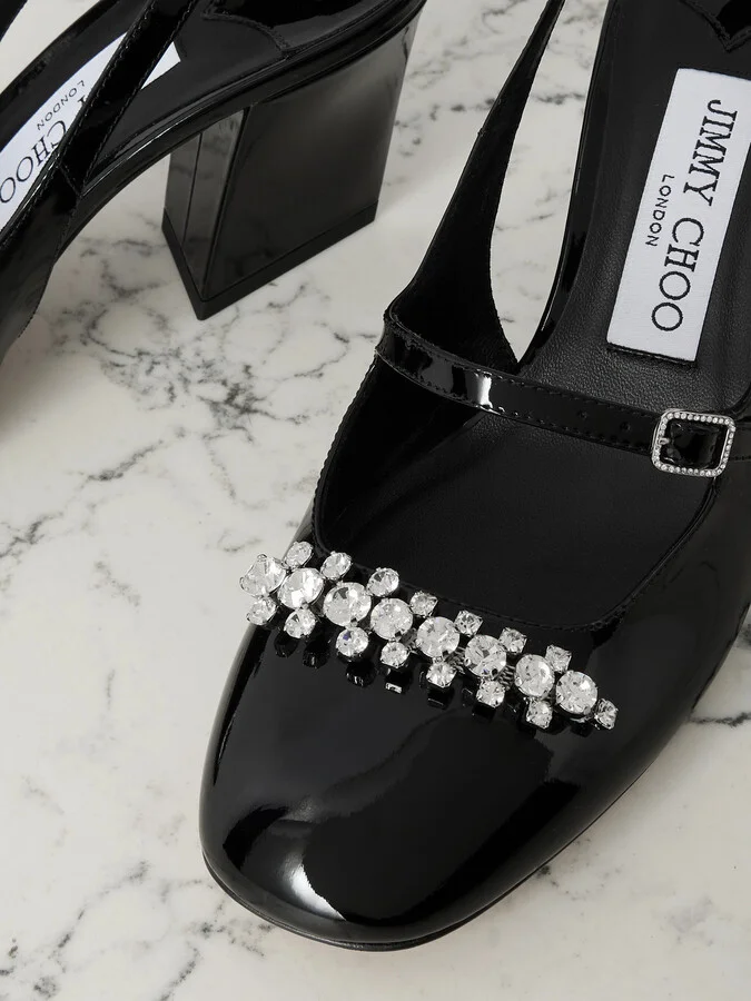 Jimmy Choo - Belinda 70 Crystal-embellished Patent-leather Slingback Pumps - Black - Image 4