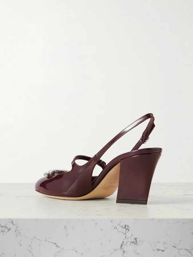 Jimmy Choo - Belinda 70 Crystal-embellished Patent-leather Slingback Pumps - Burgundy - Image 3