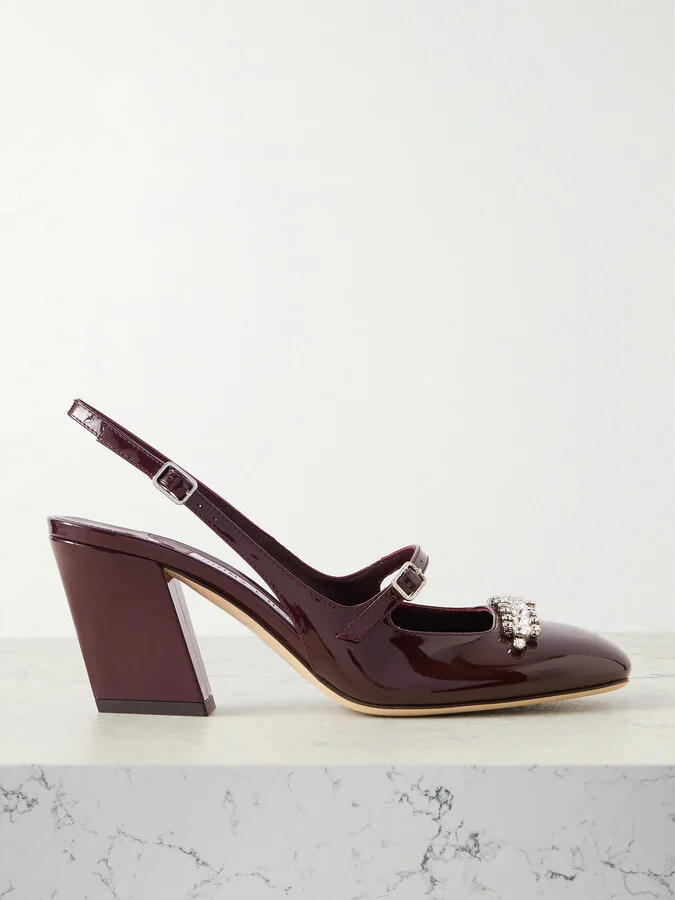 Jimmy Choo - Belinda 70 Crystal-embellished Patent-leather Slingback Pumps - Burgundy