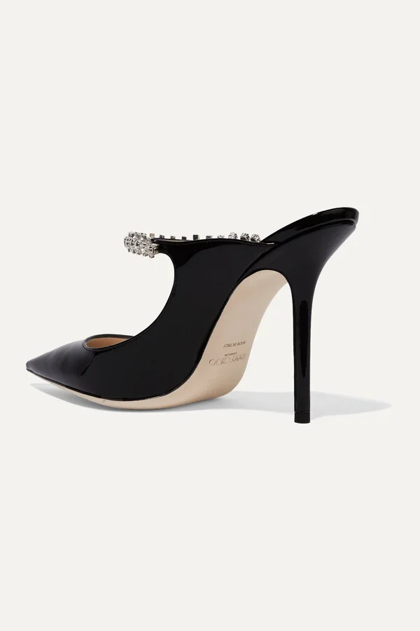 Jimmy Choo - Bing 100 Crystal-embellished Patent-leather Mules - Black - Image 3