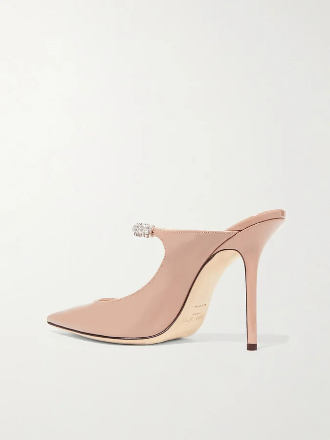Jimmy Choo - Bing 100 Crystal-embellished Patent-leather Mules - Pink - Image 3
