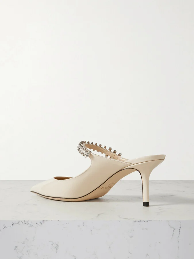 Jimmy Choo - Bing 65 Crystal-embellished Patent-leather Mules - Off-white - Image 3