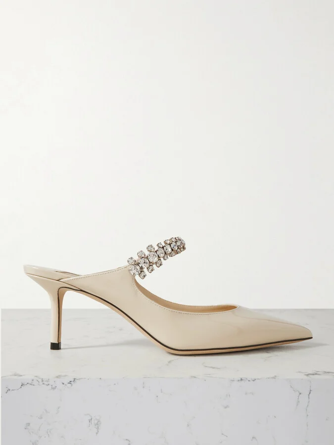 Jimmy Choo - Bing 65 Crystal-embellished Patent-leather Mules - Off-white