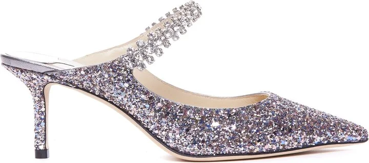 Jimmy Choo Bing 65 Crystal Strap Glitter Heel Mules - Image 2