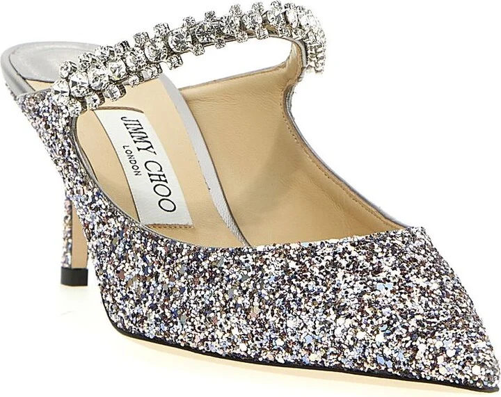 Jimmy Choo Bing 65 Crystal Strap Glitter Heel Mules - Image 3