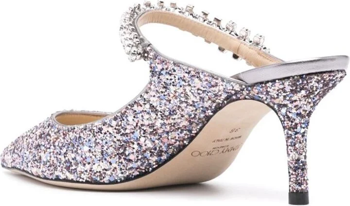 Jimmy Choo Bing 65 Crystal Strap Glitter Heel Mules - Image 4