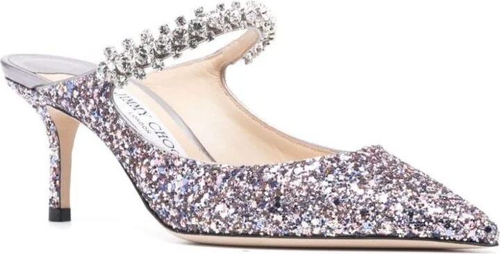 Jimmy Choo Bing 65 Crystal Strap Glitter Heel Mules - Image 6