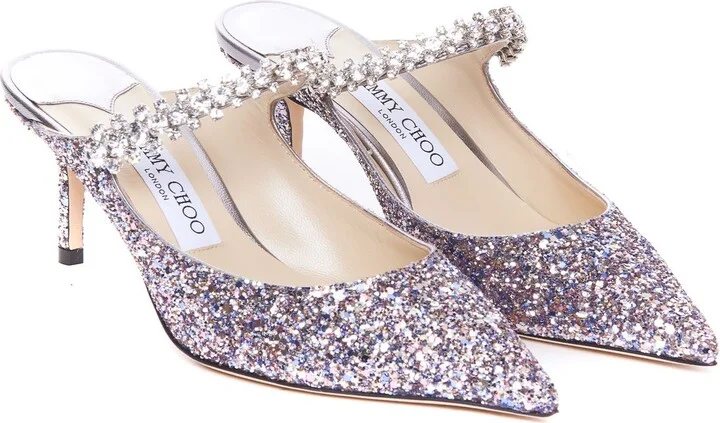 Jimmy Choo Bing 65 Crystal Strap Glitter Heel Mules - Image 10