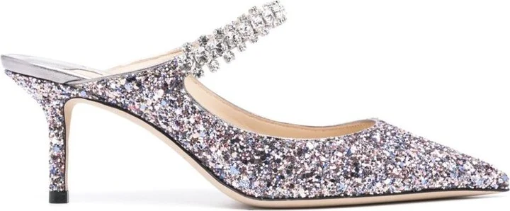 Jimmy Choo Bing 65 Crystal Strap Glitter Heel Mules