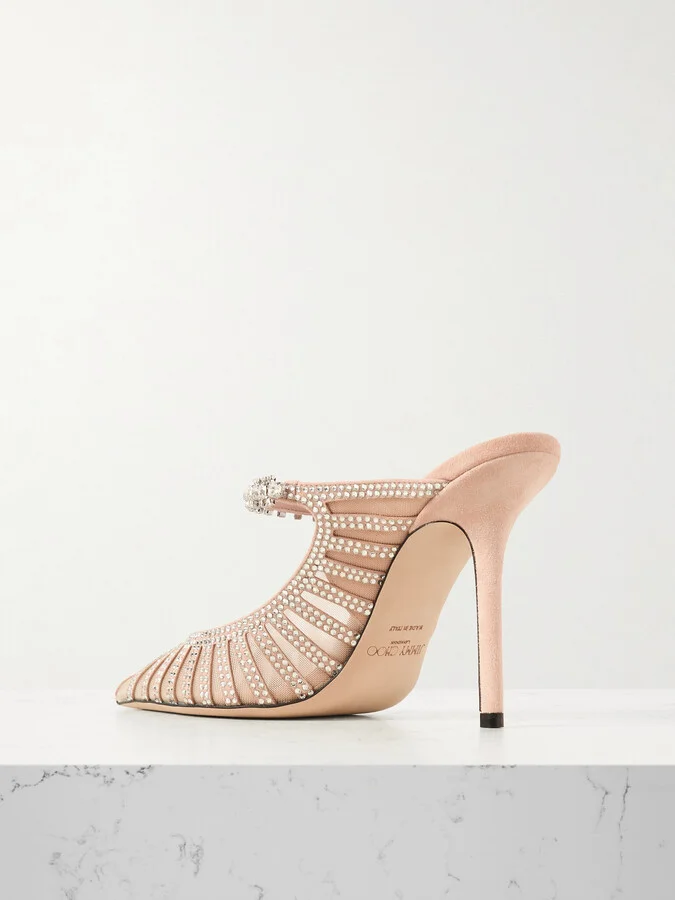 Jimmy Choo - Bing Embellished Suede And Mesh Mules - Pink - Image 3
