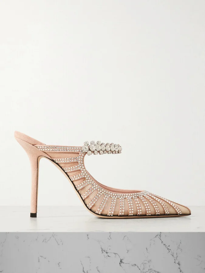 Jimmy Choo - Bing Embellished Suede And Mesh Mules - Pink
