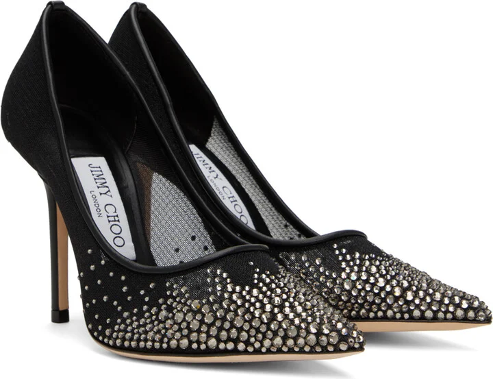 Jimmy Choo Black Crystal Love 100 Heels - Image 4