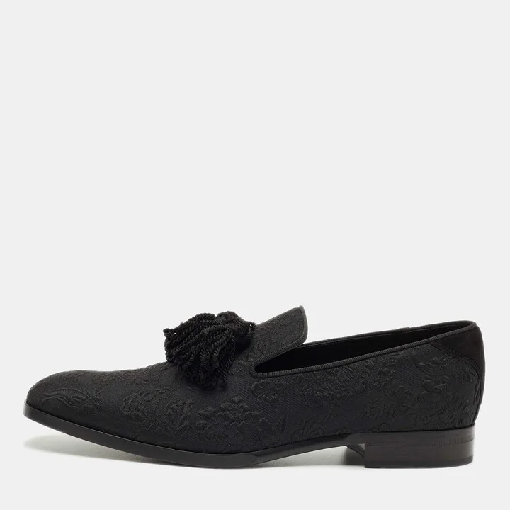 Jimmy Choo Black Fabric Foxley Tassel Loafers Size 46