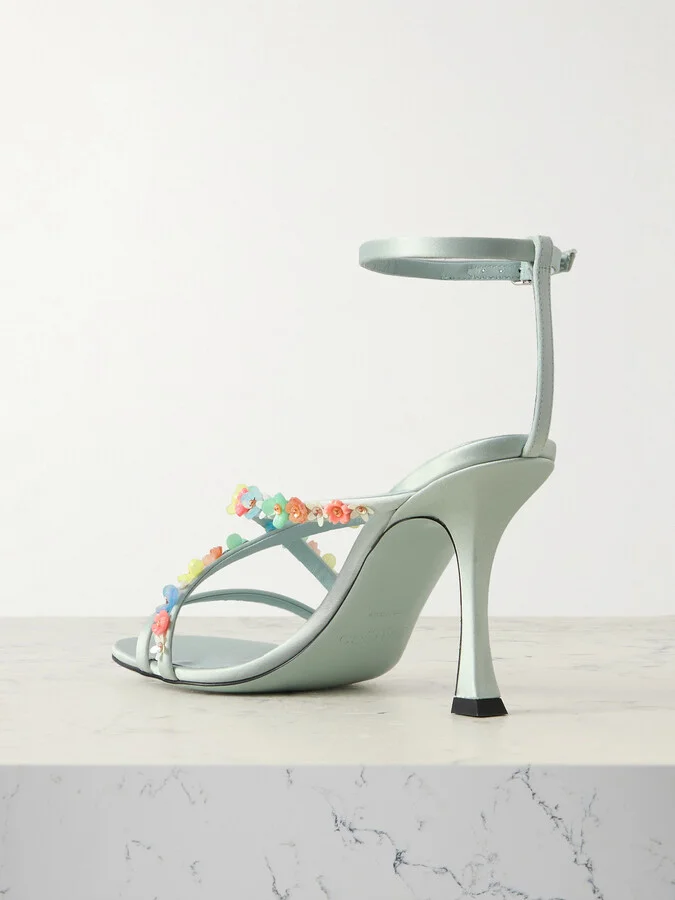 Jimmy Choo - Blanche 90 Embellished Satin Sandals - Green - Image 3