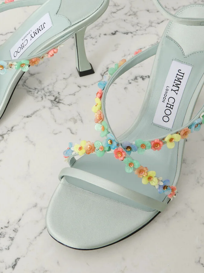 Jimmy Choo - Blanche 90 Embellished Satin Sandals - Green - Image 4
