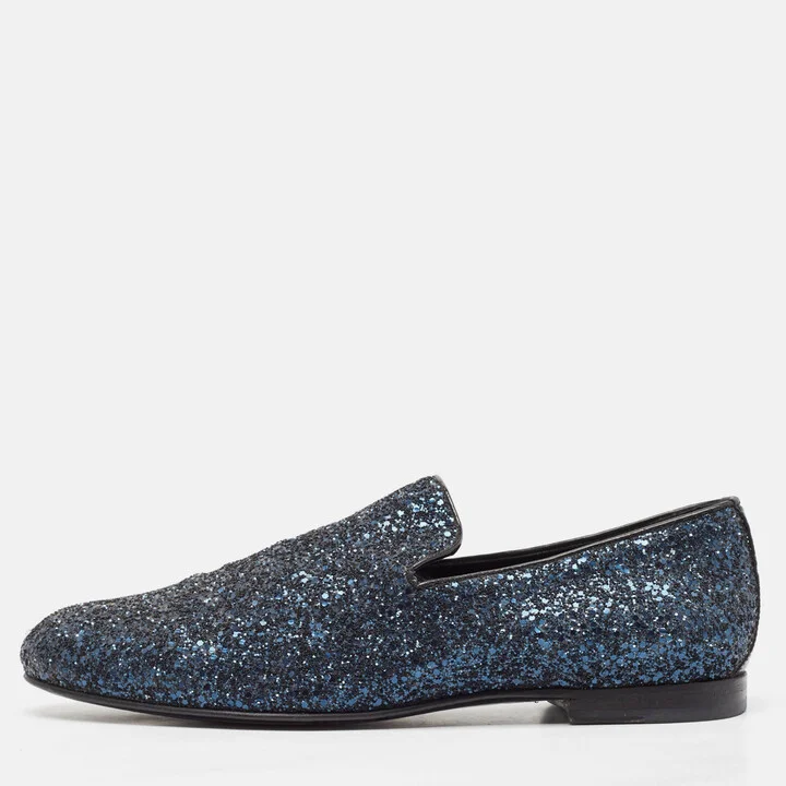 Jimmy Choo Blue Glitter Slip On Loafers Size 42