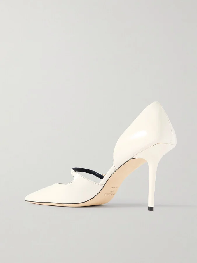 Jimmy Choo - Carolyn 90 Embellished Leather Point-toe Pumps - Off-white - Image 3