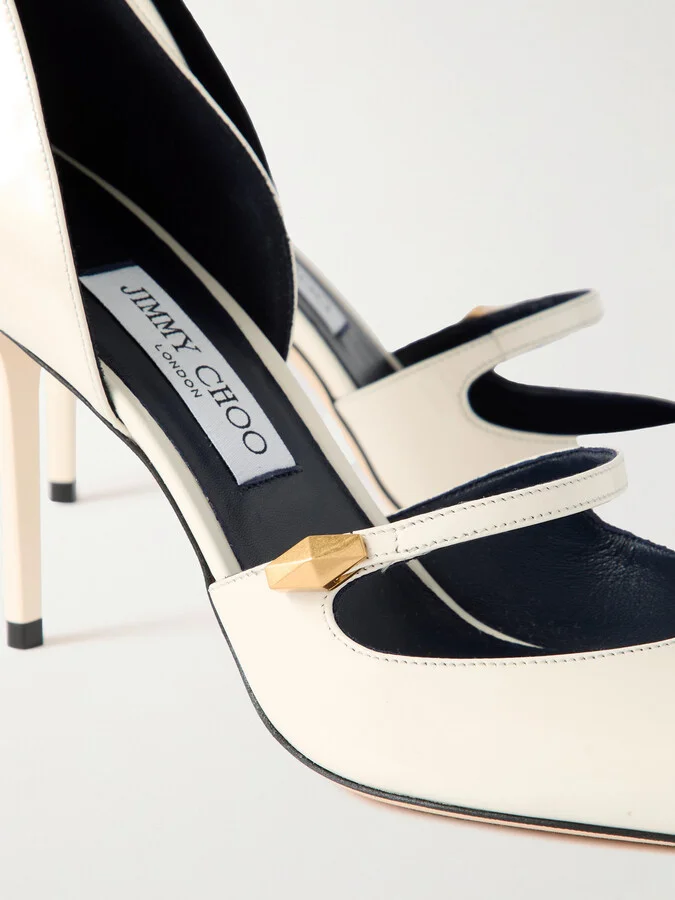 Jimmy Choo - Carolyn 90 Embellished Leather Point-toe Pumps - Off-white - Image 4