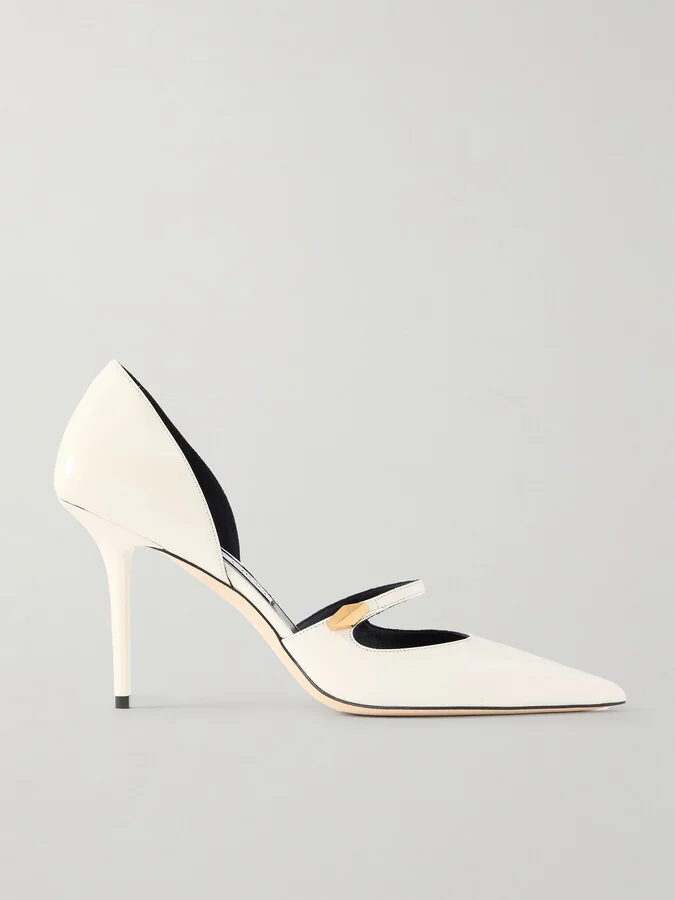 Jimmy Choo - Carolyn 90 Embellished Leather Point-toe Pumps - Off-white