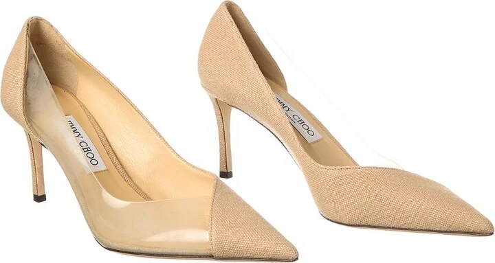 Jimmy Choo Cass 75 Linen & Vinyl Pump (Authentic Pre-Loved)
