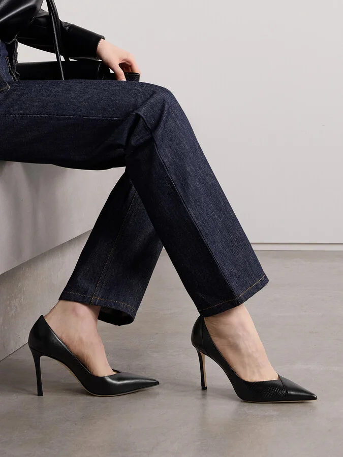 Jimmy Choo - Cass 95 Lizard-effect And Smooth Leather Pumps - Black - Image 2