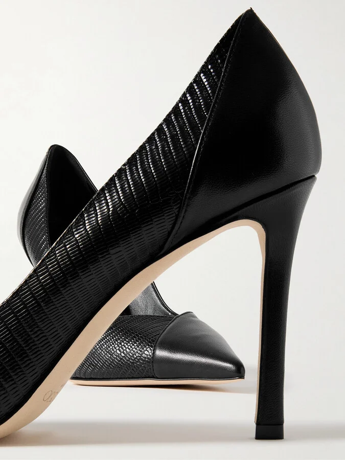 Jimmy Choo - Cass 95 Lizard-effect And Smooth Leather Pumps - Black - Image 4